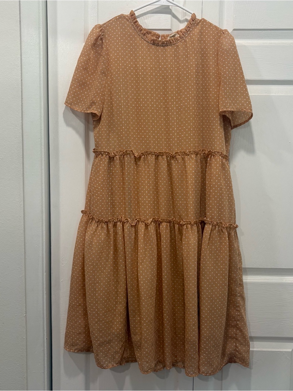 Orange Creek Light Peach Polka Dot Short Sleeve Midi Dress - Size Small